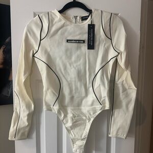 Maniere De Voir Cream Bodysuit with Form-Fitting Design